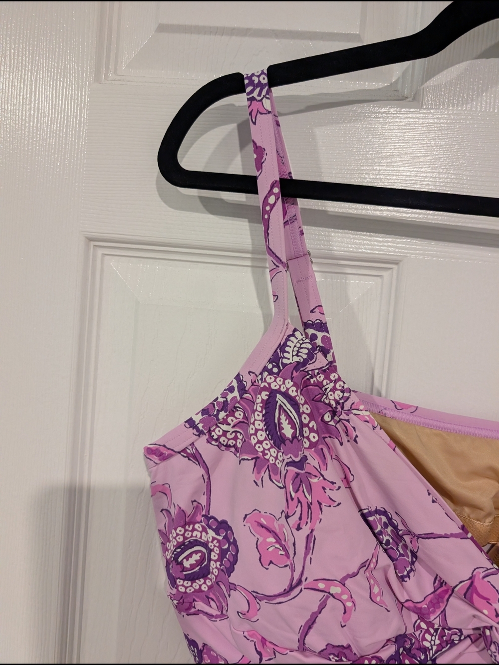 Lands' End Purple & Pink Floral Twist-Front Tankini Swim Top in Size 18 - Picture 2 of 12